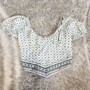 Japna Cream Blouse with Black Geometric Design